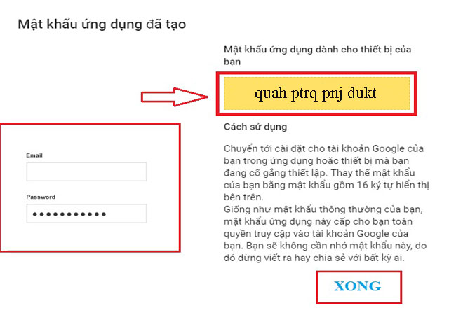 Kết thúc quá trình tạo mật khẩu ứng dụng Gmail